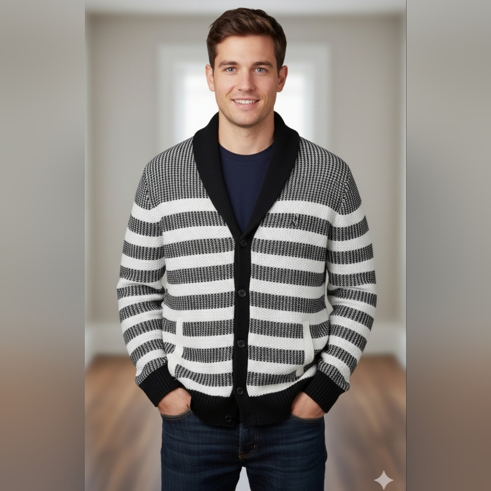 Nautica‎  BLACK & WHITE BUTTONS DOWN CARDIGAN SWEATER